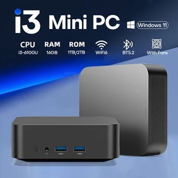 Portable Mini PC Windows 11 Pro intel Core i3 6100U 16GB RAM 1TB 2TB SSD PC Computer Dual WIFI 6 BT5.2 4K HD Mini Pc Desktop