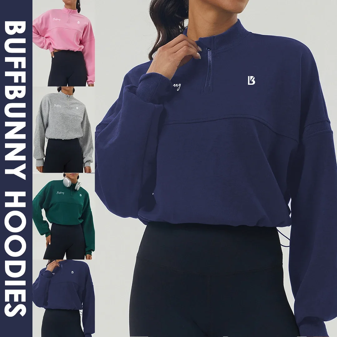 bunny Sweatshirt Half Zip Long Sleeve Hoodie Women Winter Clothing Gym Yoga Hoodies Running Sport Loose Half Zipper Pullover