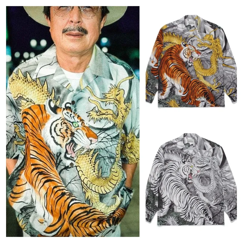 

WACKO MARIA Long Sleeve Shirt Dragon Tiger Totem Best Quality Cuban Neck Mens Womens Loose Hawaii WACKO MARIA Shirt