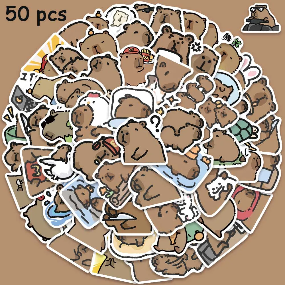 50pcs Cute Capybara Stickers Cartoon Animals Graffiti Decals For Kids Laptop Luggage Skateboard Bicycle Notebook Stickers