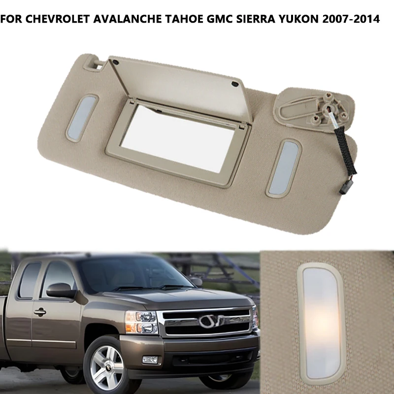 

Car Accessories Grey Sun Visor Shade Mirror Cover With Lights For Chevrolet Avalanche Tahoe GMC Sierra Yukon 2007-2014