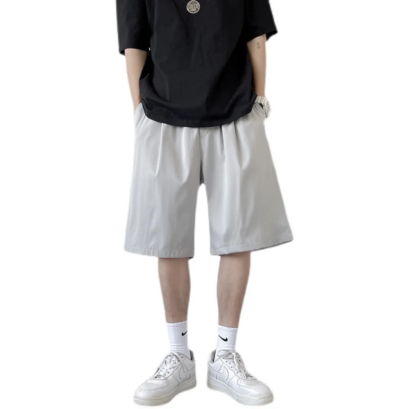 MenThin Quick Dry Loose Shorts Knee Length Straight Plain Yamamoto Style Short Pant Walking Dance Ulzzang Ins Hip Hop Shorts