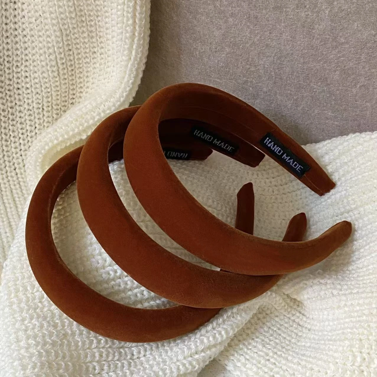 1PC Brown Velvet Headbands Set - Handmade Thick Padded Hair Hoops, Vintage Style Hair Accessories For Women, Trendy Daily&Party