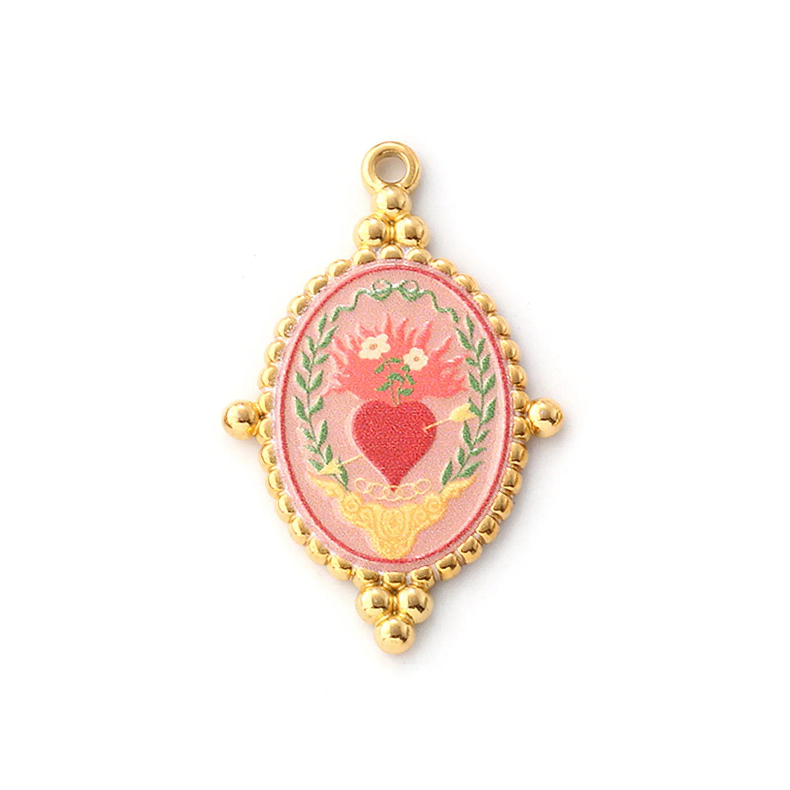 1 PC 304 Edelstahl Oval Anhänger Mehrfarbig Bär Tier Ex Voto Herz Gedruckt 18 Karat Vergoldet Anhänger DIY Halskette Herstellung – Detail 9