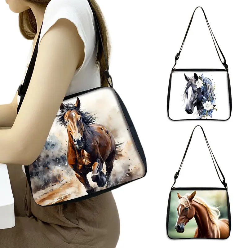 Animal Horse Handbags Canvas Shoulder Bag Women Messenger Bag Girls Travel Bags Ladies Cross Bags
