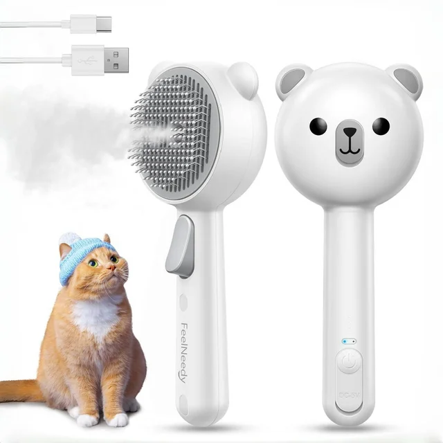 Steam Cat Brush Pro Waterproof Rechargeable Self-Cleaning Pet Grooming Hair Care Tools with Spray, Floaters Hair Removal for Dog 1
