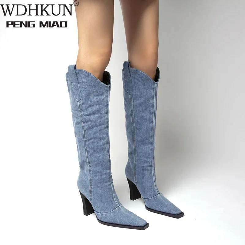 Denim Ladies Non-slip Boots Fashion Thick-soled Spring Thigh High Boots Women Fashion Casual Shoes women thigh boots
