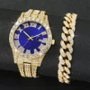 2PCS Luxury Rhinestone Men Watches Fashion Stainless Steel Band Male's Analog Quartz Watch Bracelet Set Relogios Masculino 4