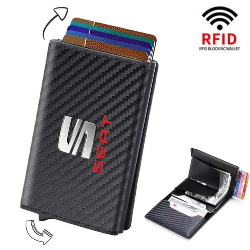 Porta Carte Di Credito In Fibra Di Carbonio Portafogli Uomo Rfid Black Magic Trifold Leather Per Seat Fr + Leon 2 Mk1 Mk2 Cupra Altea Ibiza 6J 5F