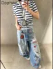 Korean Ins Fashion Cartoon Print Wide-leg Pants Trendy Hot Girl Y2K High-waisted Slim Straight Pants Goth Ripped Jeans for Women 4