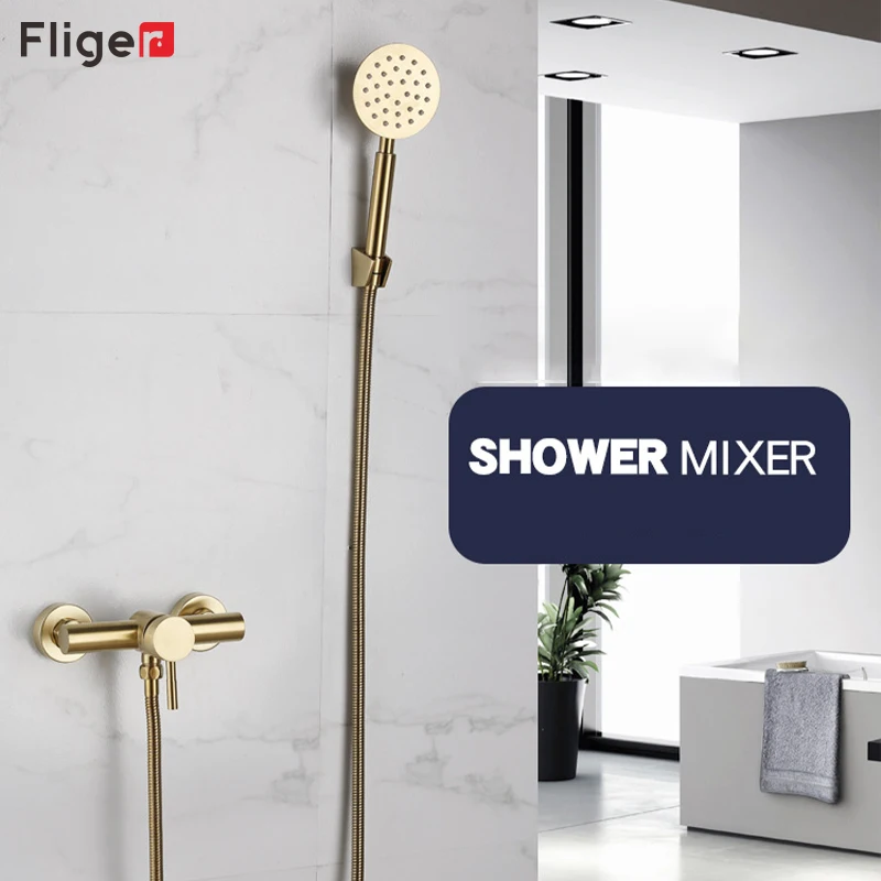 

Fliger Stainless Steel Shower Faucent Bathtub Faucet Gold Bathroom Faucets Waterfall Wall Bathroom Shower Sistem Shower Set