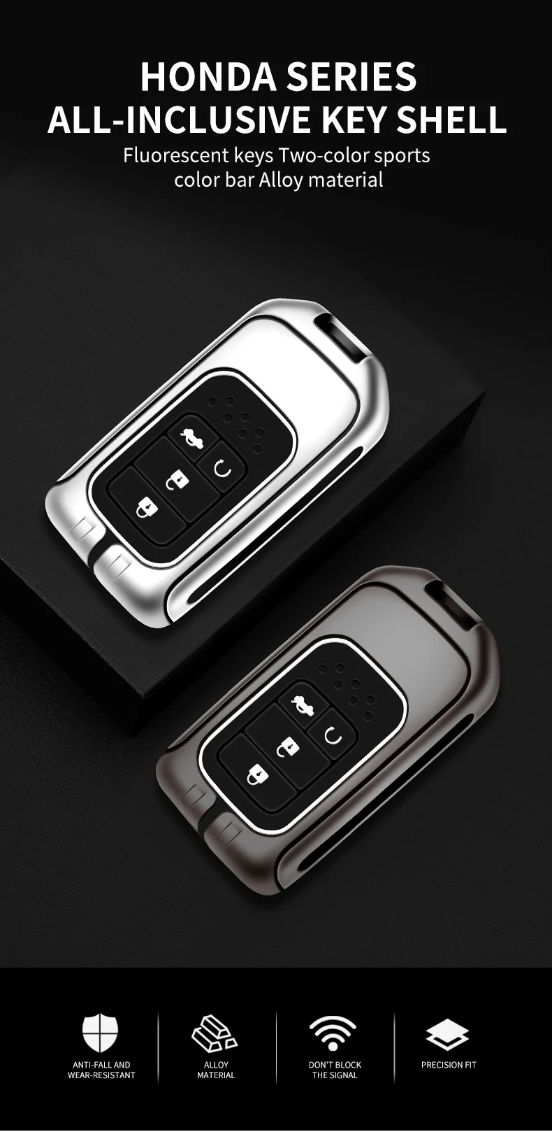 Portachiavi con copertura a distanza per auto in metallo Shell Fob per Honda CR-V CRV Accord Odyssey Civic XRV Vezel Jade Crider Fit Holder accessori - S3a7743e2ed124fdb99a80e8a7e501028o
