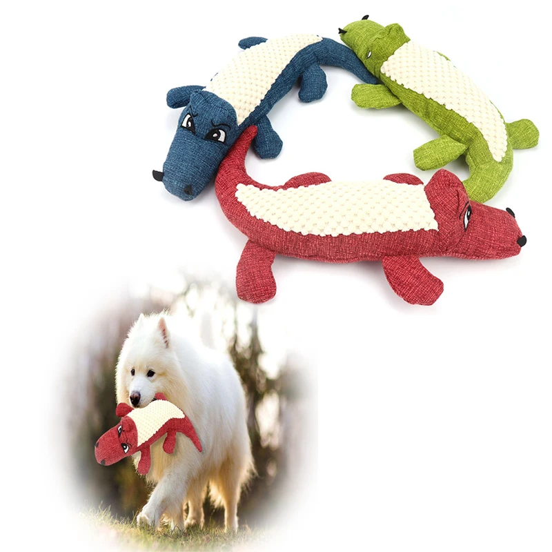 Pet Dog Linen Plush Crocodile Animal Dog Toy Chew Noises Toy Cleaning