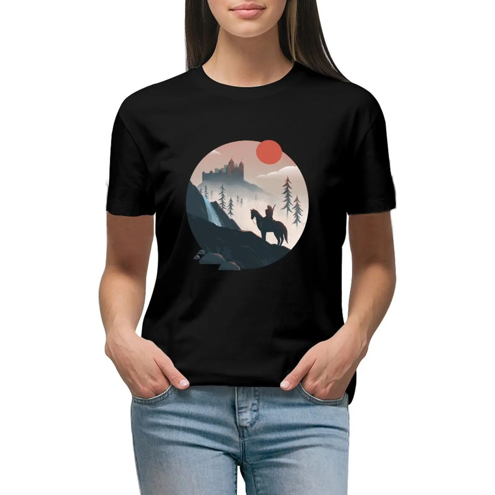 

Geralt on the Ride T-Shirt funnys anime Female clothing Short sleeve tee tops Women