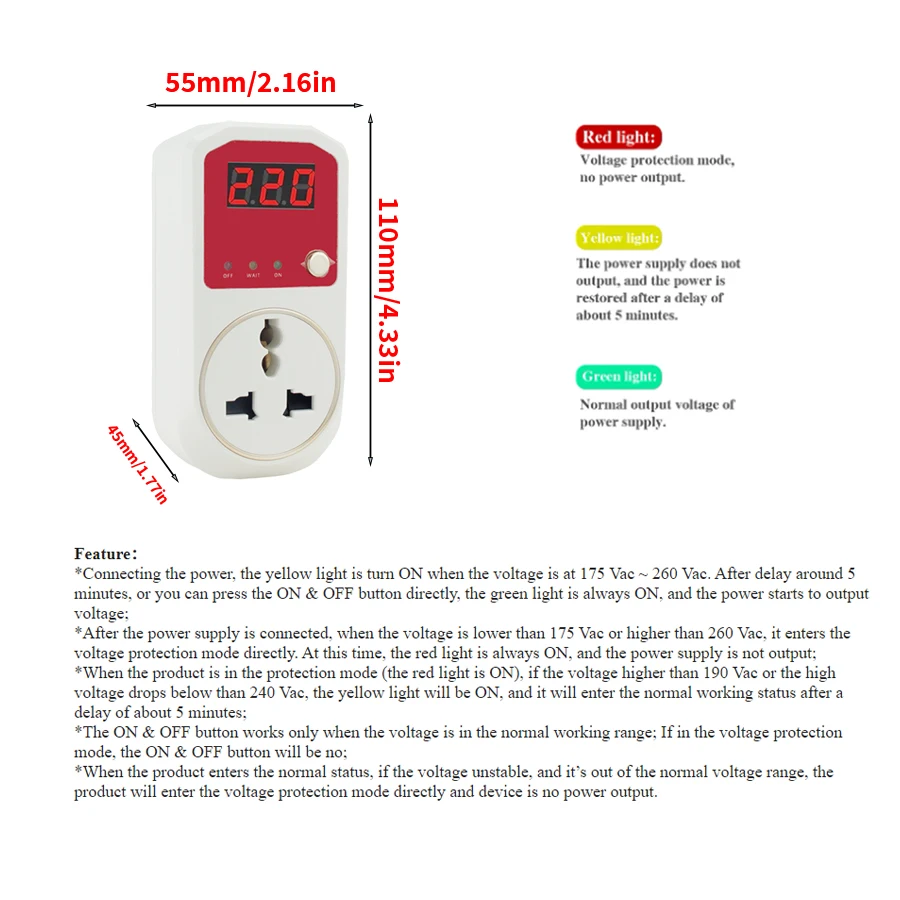 Automatic voltage protector socket AC100-240V 13A power surge protector UK Plug socket voltage safe refrigerator protection 220V 5