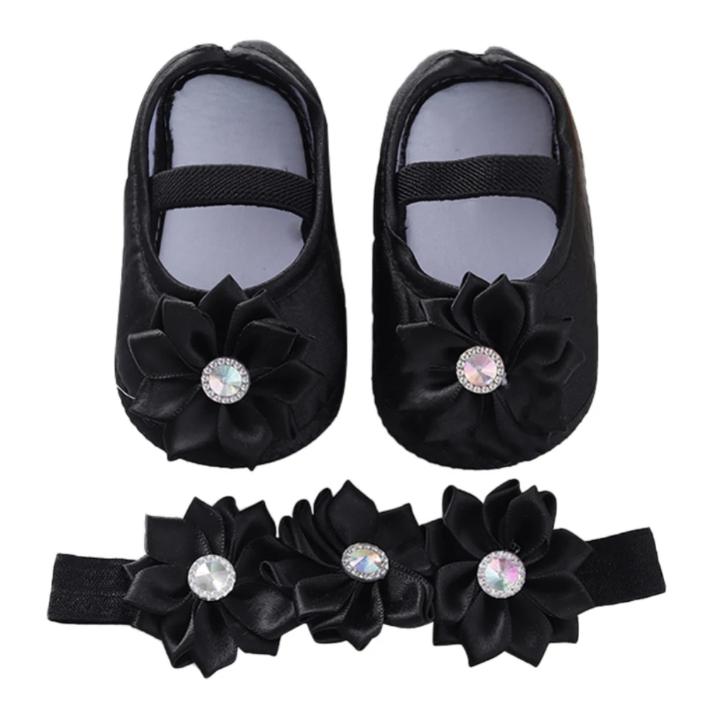 Baby Girls Mary Flats with Headband Pearl Accessories Lovely Princess Shoes One Foot Pedal Pearl Princess Shoes 3