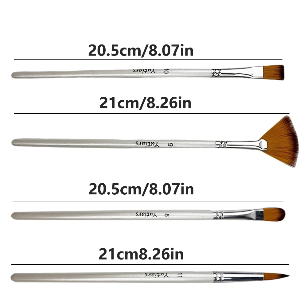 Yutiars 12Pcs 전문 팬 모양의 페인트 브러쉬 흰색 손잡이 나일론 헤어 아티스트 브러쉬 그림 미술 공예 용품 Drawi