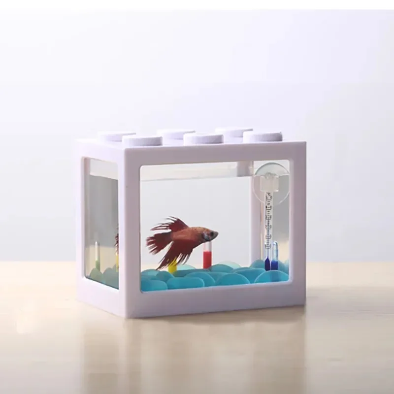 1L USB LED Desktop Mini Aquarium Fish Tank Lamp Betta Fish Fighting Cylinder Decoration Small Creative Tank Blocks Stacked