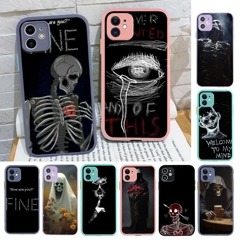 

Funny Skeletal bone Phone Case for iPhone 14 11 12 13 Mini Pro Max 8 7 Plus X XR XS MAX Translucent Matte Cover