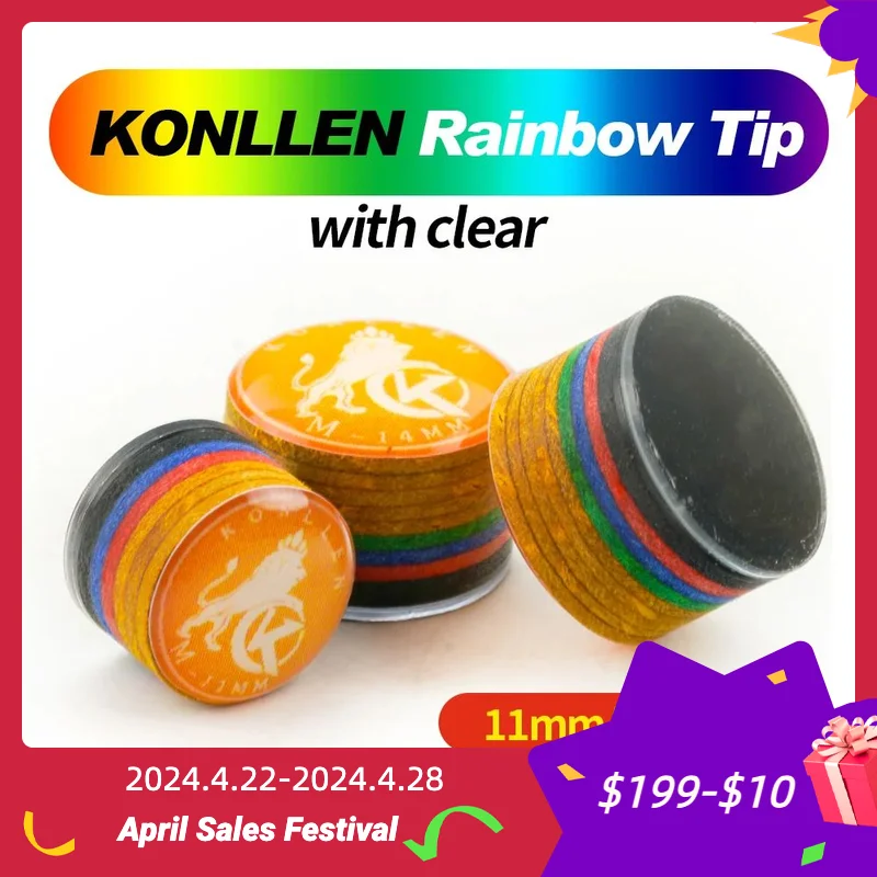 KONLLEN Cue Tips Rainbow Tips 11/14mm 9 Multiple-Layers Pig Skin With Clear Snooker Cue Billiards Pool Cue Billiard Accessories