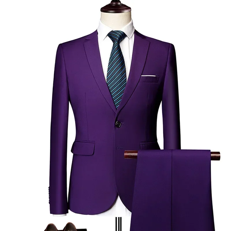 Blazers Pants Sets Fashion Groom Wedding Dress Suits Men Casual Business 2 Piece Set Suit Jacket Coat Trousers M 6XL