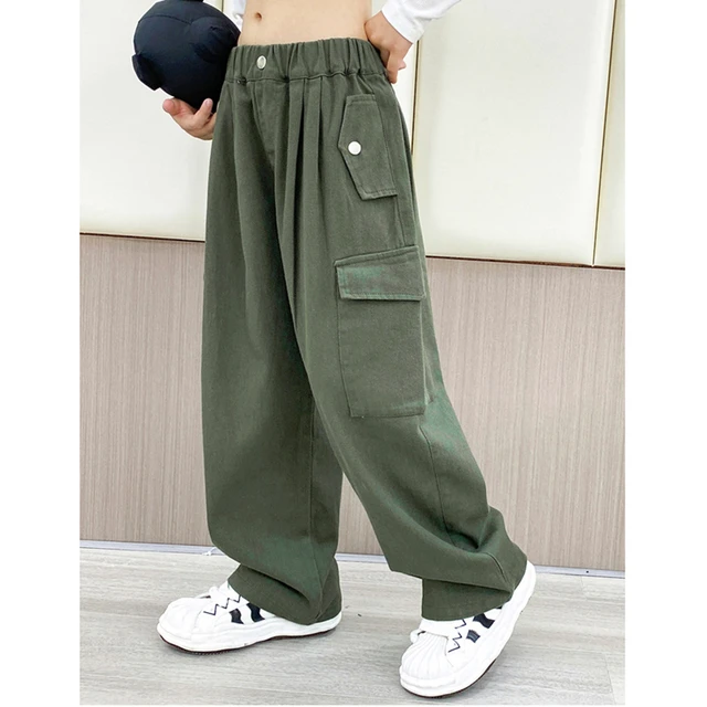 Girls Kids Baggy Jogger Cargo Pants High Waist Loose Wide Leg Casual Hip  Hop Jazz Dance