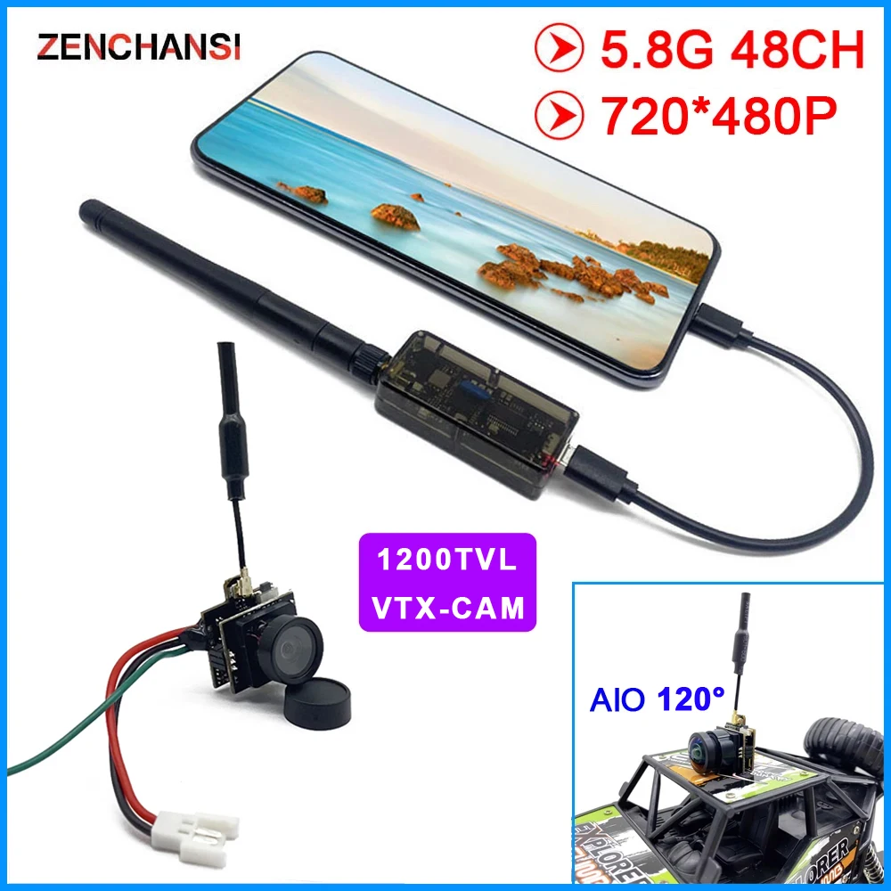 Transmitter VTX-CAM 48CH 200mW 1000TVL Kamera AIO 120 derajat