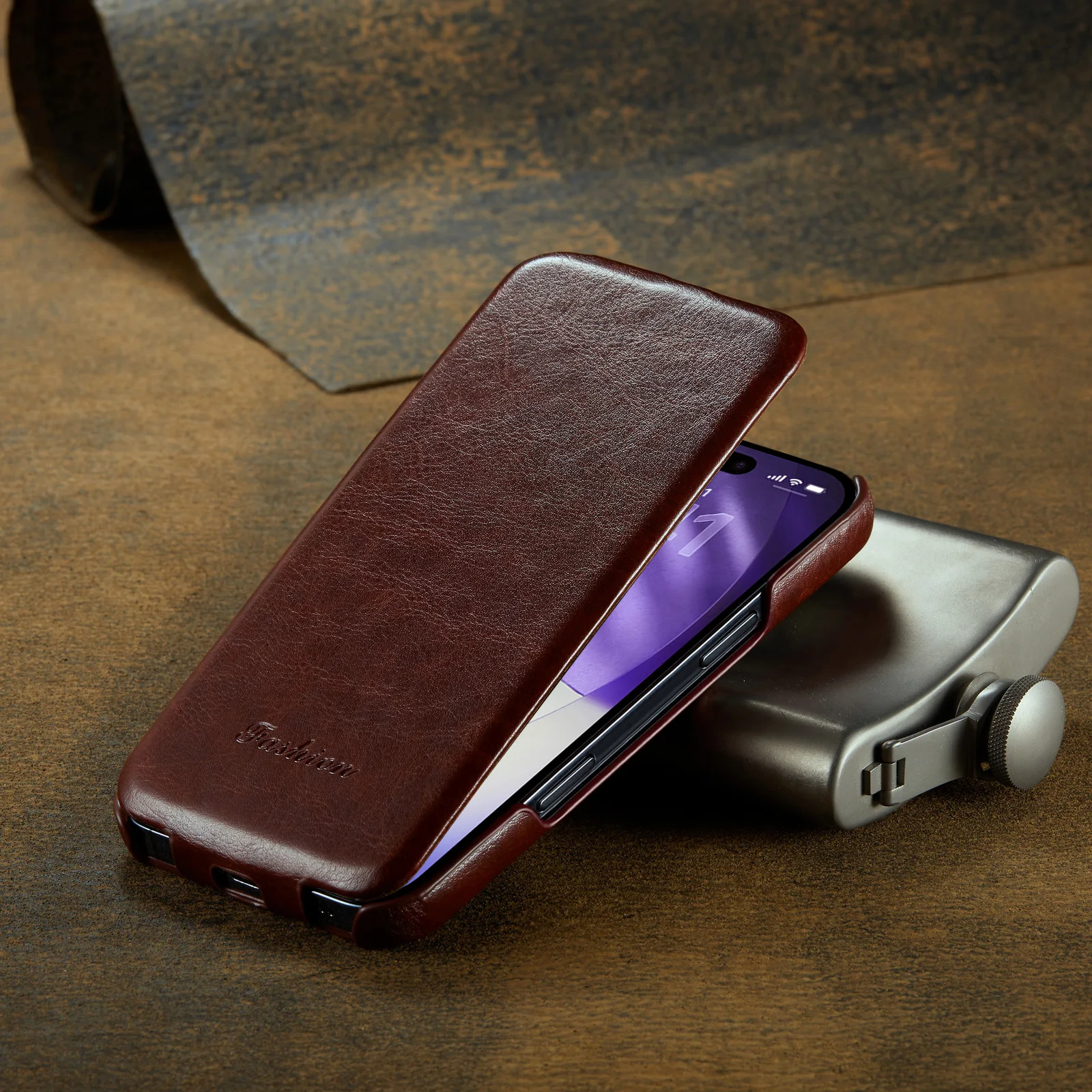 Vintage Matte Leather Flip Case - Vertical Anti-Knock Hard Back Cover