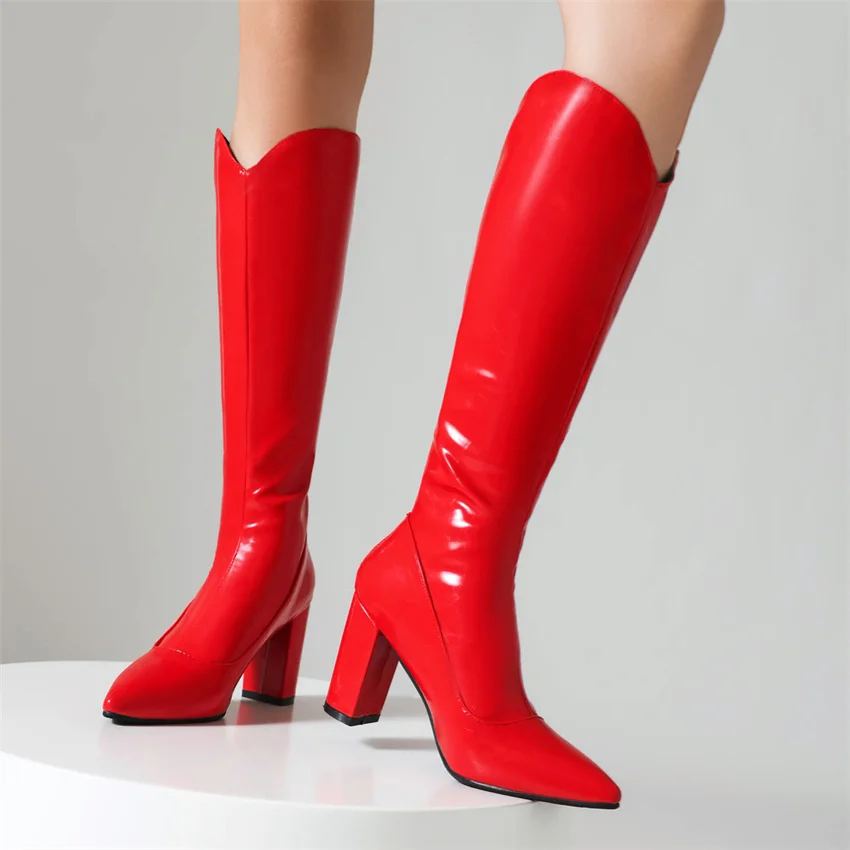

Women Boots 2023 Fashion Elegance High Heels Women Shoes Large Size 43 Street Pointed Toe Zip Knee High Boots Dropshopping