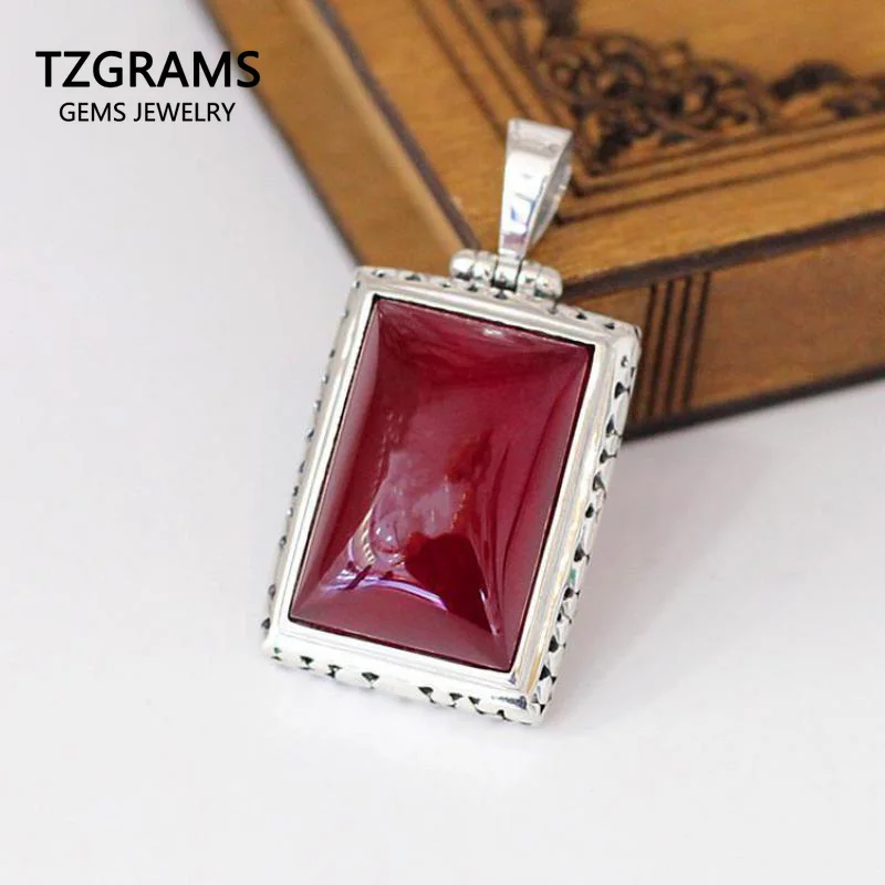 

GQTORCH 925 Sterling Silver Red Ruby Pendants For Women Natural Gemstone Hollow Flower Carving Vintage Ladies Fine Jewelry