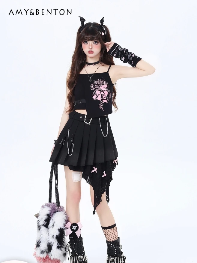 mini-jupe-plissee-irreguliere-goth-harajuku-jopendant-style-preppy-doux-mignon-dentelle-couture-noir-original-y2k