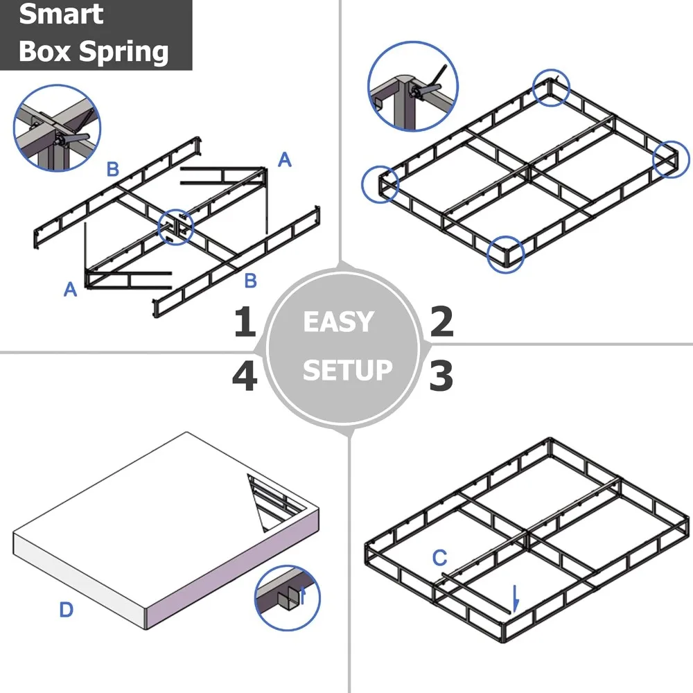 Queen 5 Inch Low Profile Heavy Duty Metal Frame Bed Frames for Queen Size Beds, Quiet Noise-Free, 3000lbs Capacity, Bed Frame 6