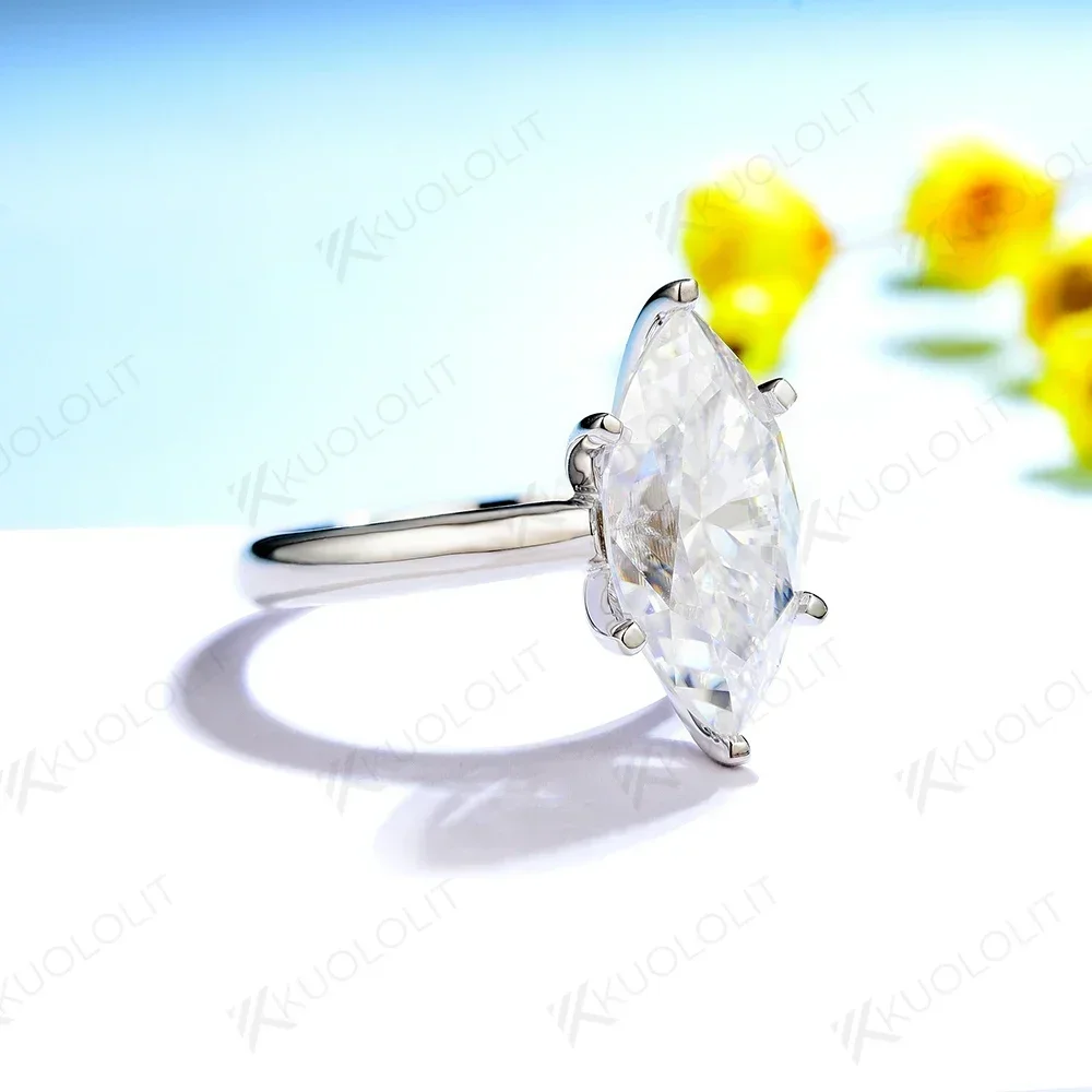 Kuololit 4CT Marquise Cut Moissanite Diamond Rings for Women