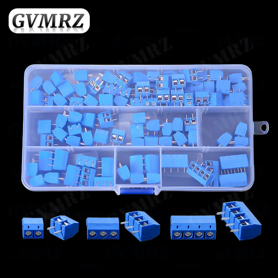 100PCS PCB Screw Terminal Block Connector KF301 Pitch 5.0MM 2P 3P 4P Splicable Kit Box KF301-2 Blue KF301-2P KF301-3P KF-301 image 3