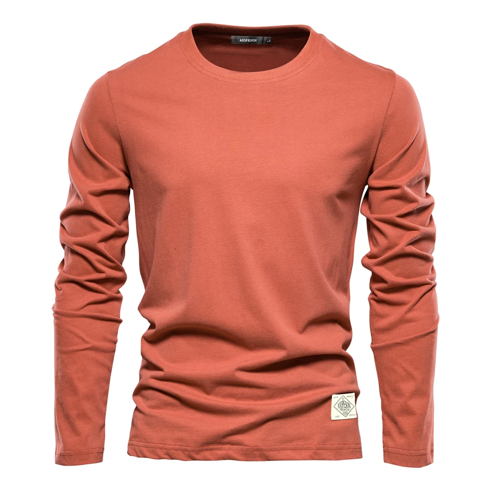 Men‘s T-shirts 100% Cotton Long Sleeve Casual Tops Solid Color High Quality Backing T-Shirt Spring Autumn Classic Men Clothing 4