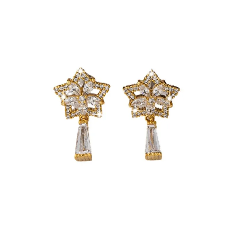 

Silver needle micro-inset zircon flower drop earrings everything temperament small light luxury fashion exquisite commute sweet