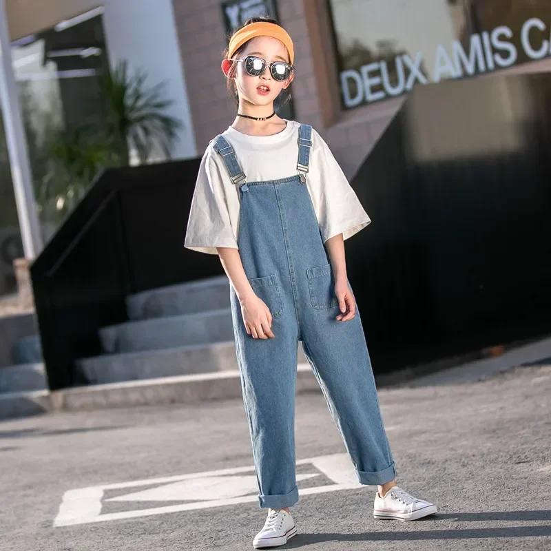 Girls Denim Overalls Children Cowboy Suspender Pants Kids Jumpsuit Girl Jeans Trousers Spring Autumn 4to12