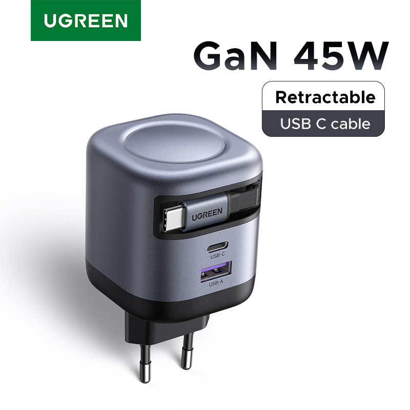 UGREEN 45W GaN Retractable Cable Charger UFCS PPS QC PD 3.0 For iPhone 16 15Pro Samsung S25 iPad Macbook Air Tablet Fast Charger