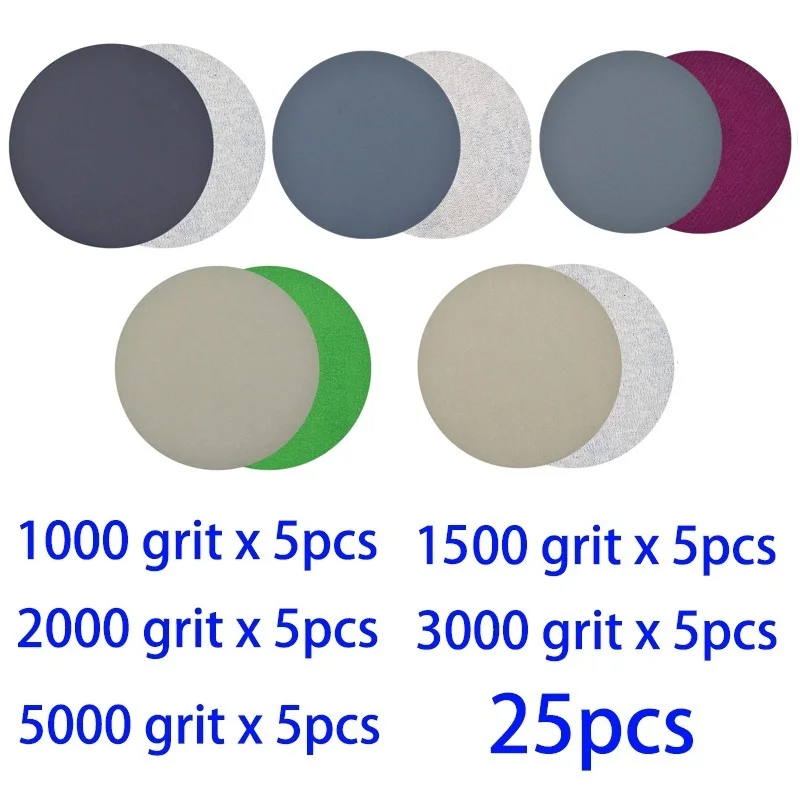 

25pcs/set Sanding Paper 3inch Hook&Loop Wet/Dry 1000 1500 2000 3000 5000 Grit Sand Paper Discs Abrasive Tools