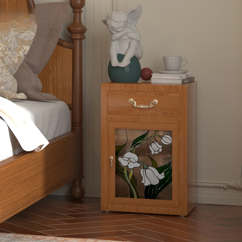 

Suzuki bedside table romantic French retro night light cabinet handcrafted Tiffany glass white wax wood bedside table
