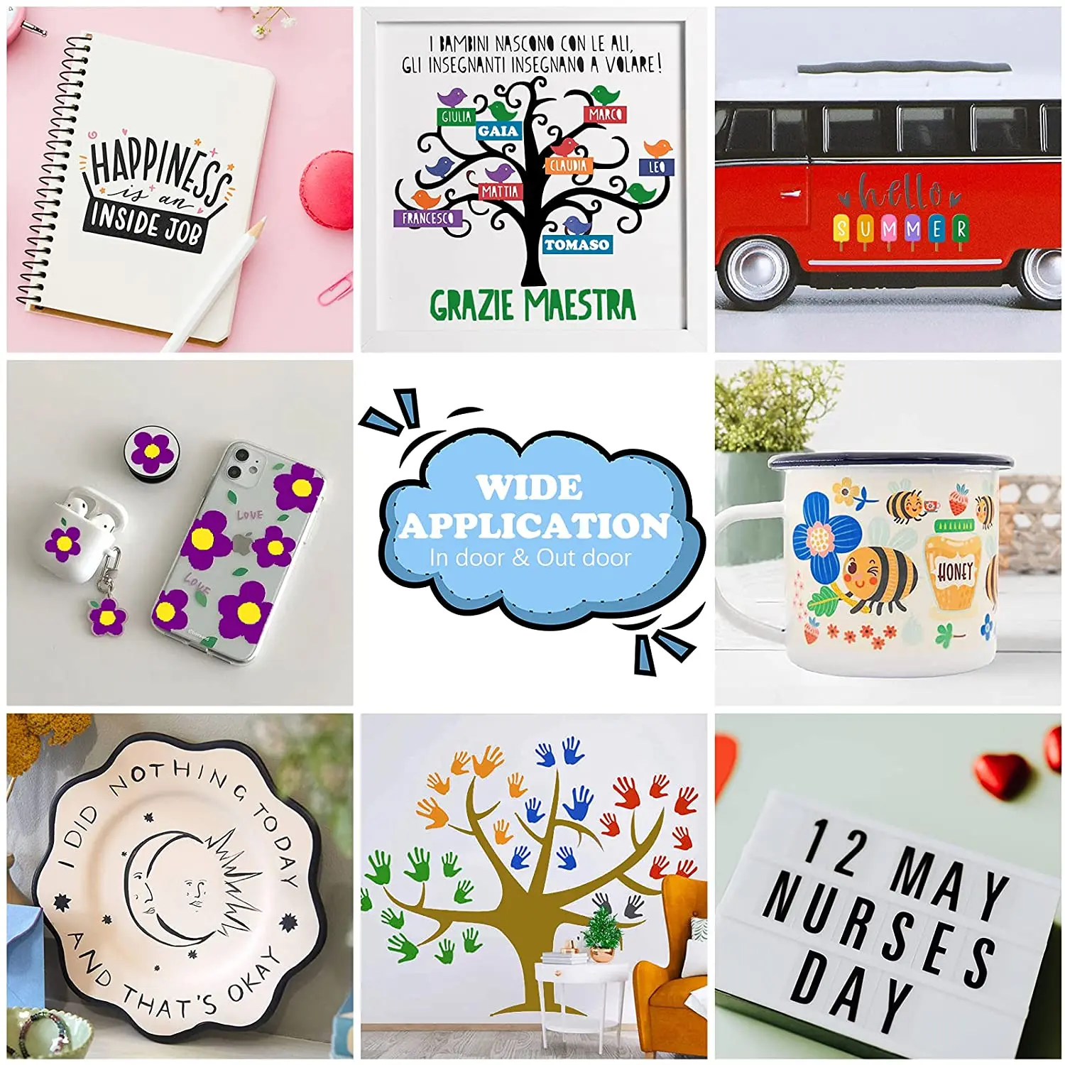 HTVRONT 12pcs 12X5ft Multi Color Permanent Adhesive Vinyl Rolls for Cricut Craft DIY Cup Glass Phone Case Home Decor Vinyls Gift 4