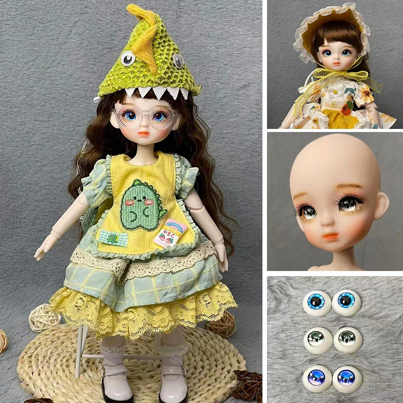 

Fashion Cute 1/6 BJD Doll Full Set Female DIY 28cm Princess Doll with 3 Pair Eyes Kids Girls Doll Toy Birthday Gift ( Open Head)