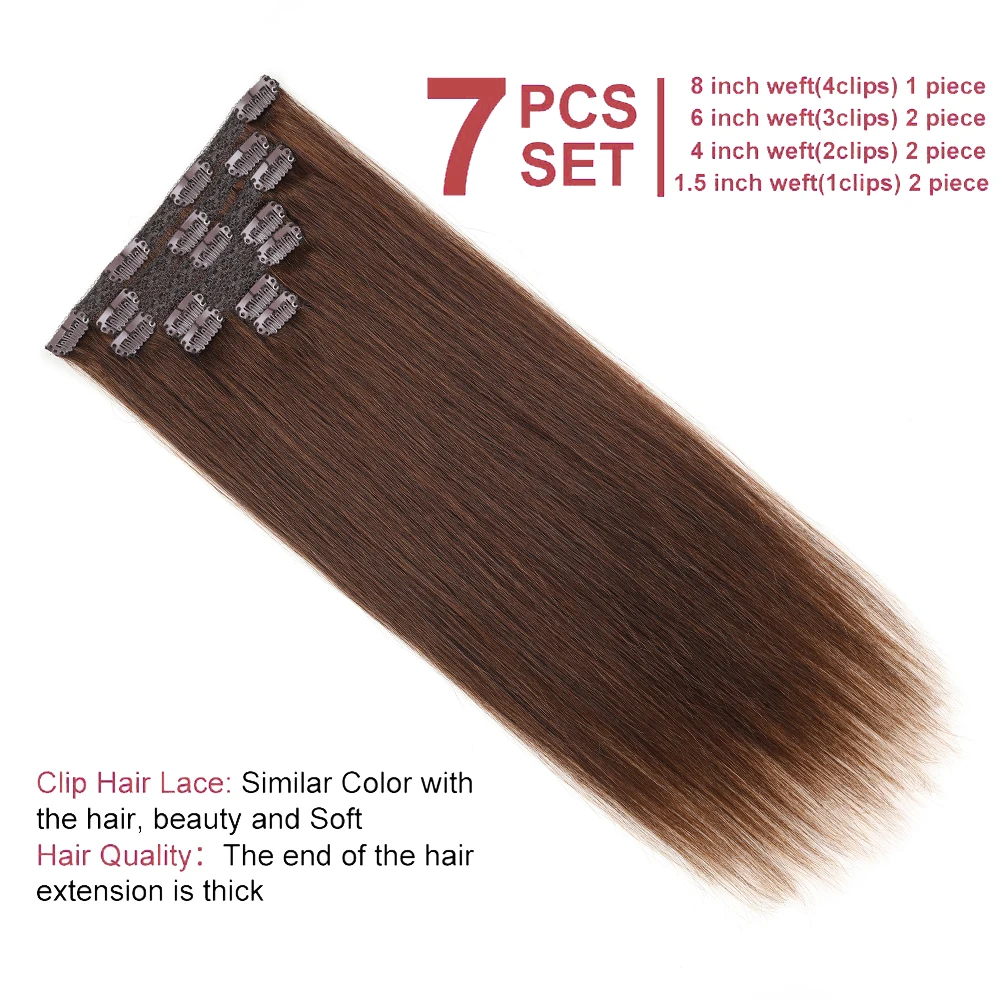 Brown Clip In Hair Extensions 100% Human Hair Clip Brazilian Remy Hair Extensions For Women Clip-On HairPiece 12 to 18 Inch #4