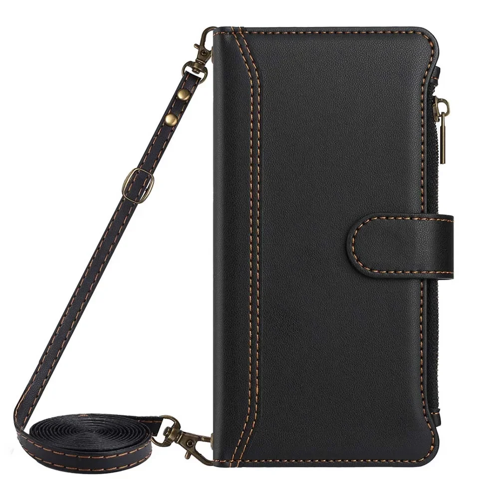 Zipper Multi-Card Wallet Flip Case with Lanyard