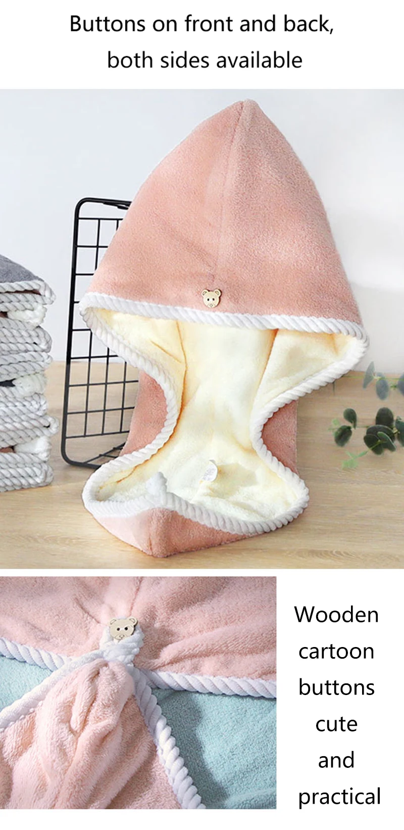 Description Picture 5 of itemDouble Layer Hair Drying Cap Coral Velvet Super Absorbent Hair Drying Towel Quick Soft Shower Cap Drying Towel