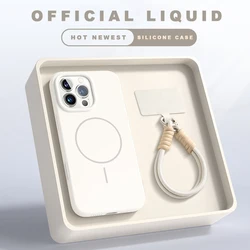 Magnetic Silicone Phone Case with Magsafe and Lanyard Strap - Soft Protective Cover for iPhone 13 (Pure White)
