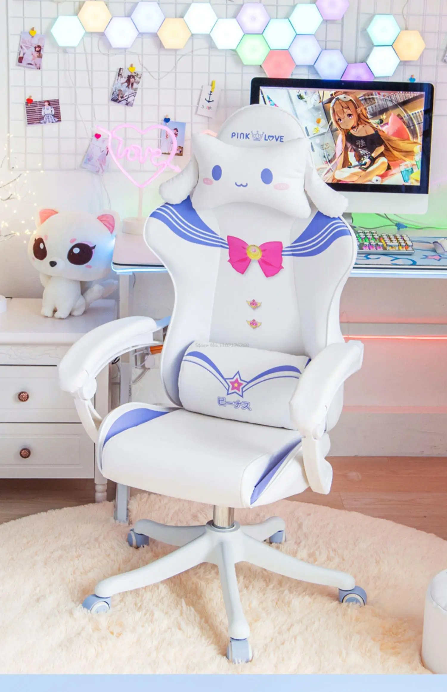 Description Picture 2 of itemFashion New Computer Chair Cute Girls E-sports Chair Home Student Dormitory Pink Learning Chair Anchor Live Office Chair Jap
