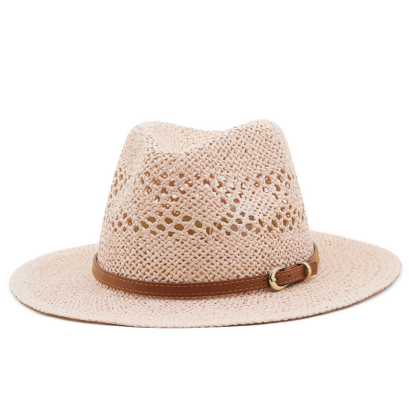 Fashion Hollowed Handmade Cowboy Straw Hat Women Men Summer Outdoor Travel Beach Hats Unisex Solid Western Sunshade Cap
