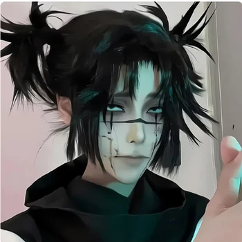  Parrucca Cosplay Anime Jujutsu Kaisen Choso, Capelli Sintetici, 14 Pollici, Doppia Coda di Cavallo, Trecce Alte, per Halloween e Feste Quotidiane