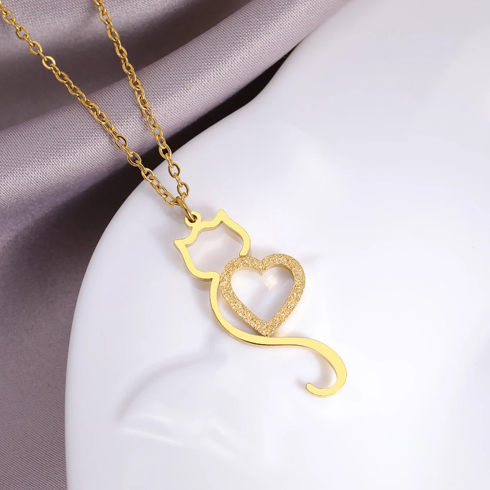 Stainless Steel Necklaces Heart Cat Cute Necklace For Women - PeticaDeals